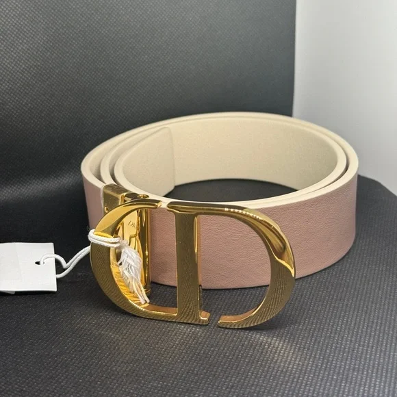 DIOR BNIB NWT 30 MONTAIGNE LEATHER BELT SIZE 75 IN BLANC/ WHITE AND PINK PASTEL